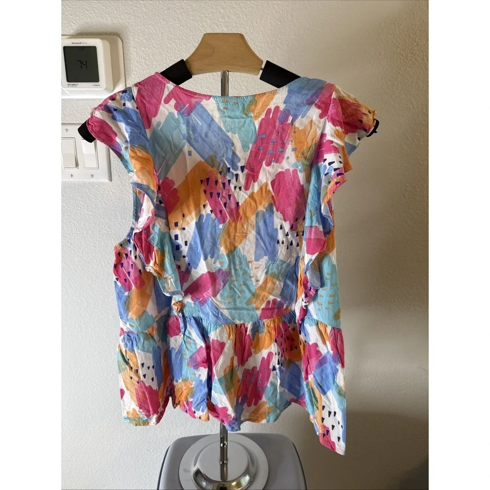 Emily Wonder Women's Top Pink Orange Flutter Sleeve Vivid Colorful Size M - Picture 2 of 5